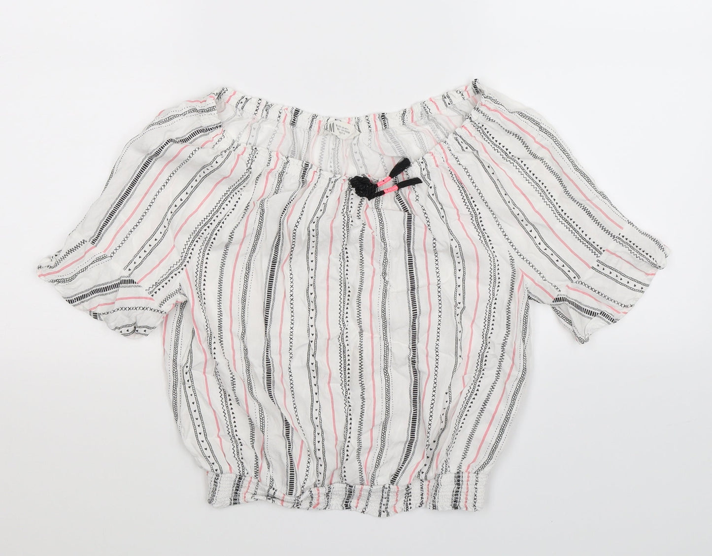 H&M Girls White Striped  Basic Blouse Size 14 Years
