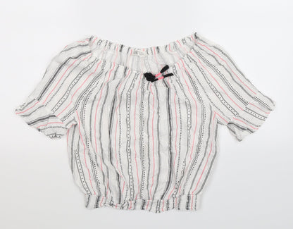 Additional front view of H&M girls’ white striped basic blouse, size 14, years