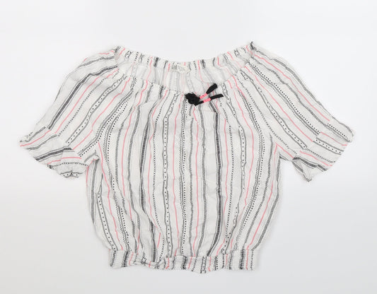 H&M Girls White Striped  Basic Blouse Size 14 Years