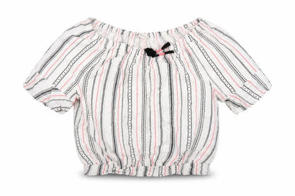 Front view of H&M girls’ white striped basic blouse, size 14, years