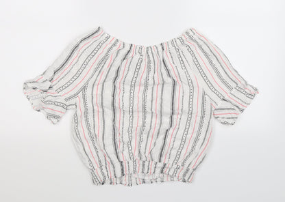 Back view of H&M girls’ white striped basic blouse, size 14, years