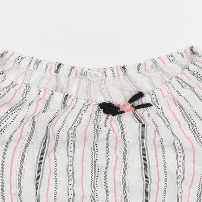 Close-up detail of H&M girls’ white striped basic blouse, size 14, years