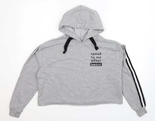 Love Island Womens Grey Striped  Pullover Hoodie Size 12
