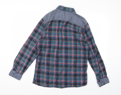 Back view of F&F men’s blue check button-up, size S