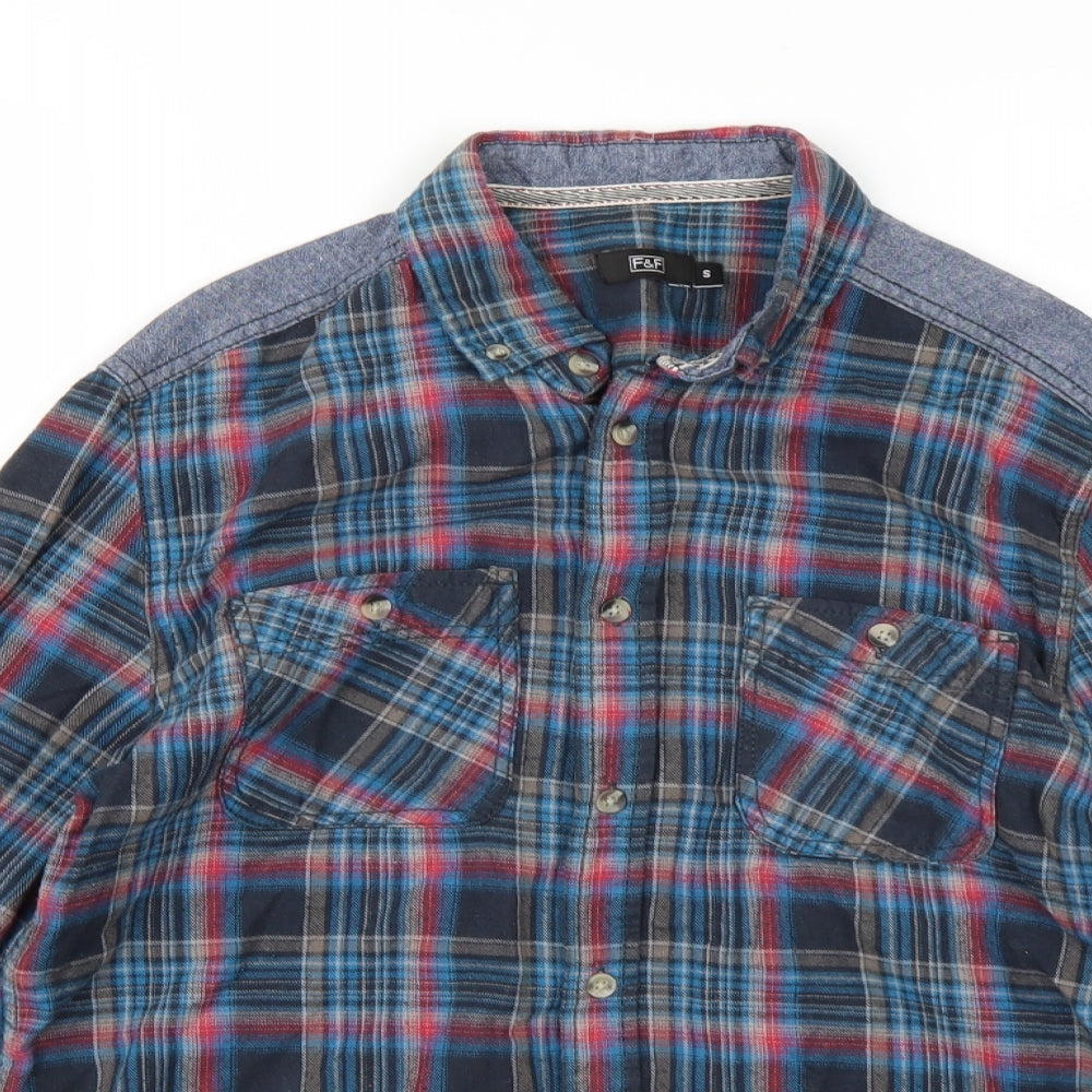 F&F Mens Blue Check   Button-Up Size S