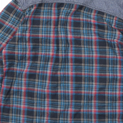 Brand and care label for F&F men’s blue check button-up, size S