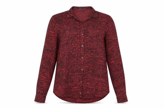 Front view of Garfield & Marks women’s red animal print basic blouse, size UK 8