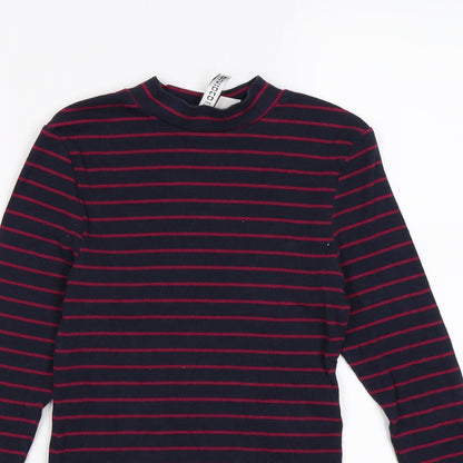 Close-up detail of Divided women’s blue striped knit jumper, size XS
