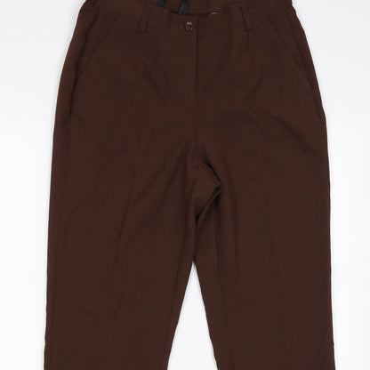 Close-up detail of BONN women’s brown trousers, size UK 14, 28-inch leg