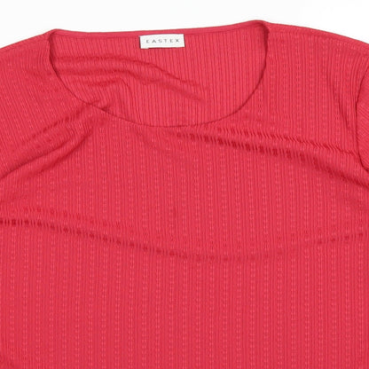 Close-up detail of eastx women’s red basic t-shirt, size UK 14