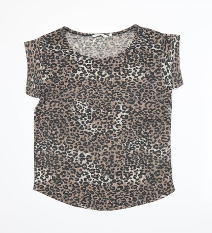 Additional front view of New Look women’s beige animal print basic t-shirt, size UK 8