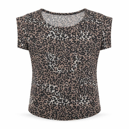 Front view of New Look women’s beige animal print basic t-shirt, size UK 8