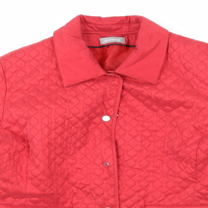 Close-up detail of Steilmann women’s red jacket coat, size UK 14