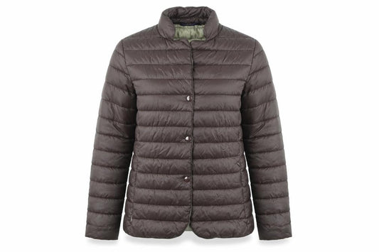 Front view of Preworn women’s brown jacket coat, size L