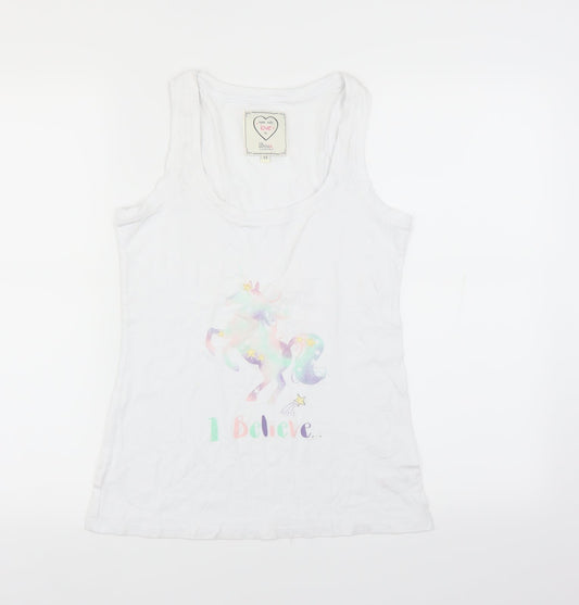 Boux Avenue Womens White Solid  Top Pyjama Top Size 12  - unicorn