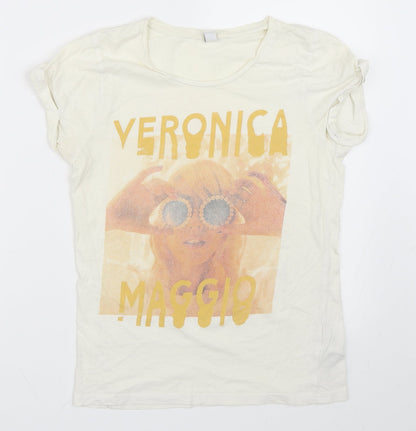 Additional front view of Earth Positive women’s ivory basic t-shirt, size S