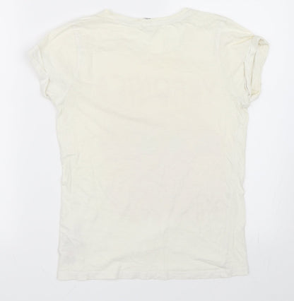 Back view of Earth Positive women’s ivory basic t-shirt, size S