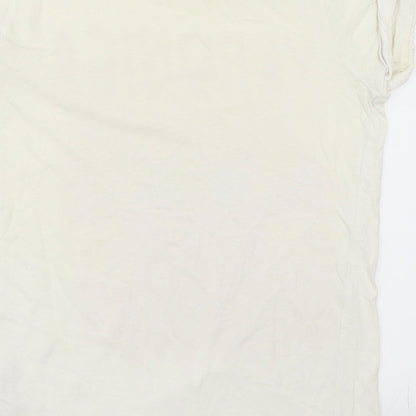Brand and care label for Earth Positive women’s ivory basic t-shirt, size S
