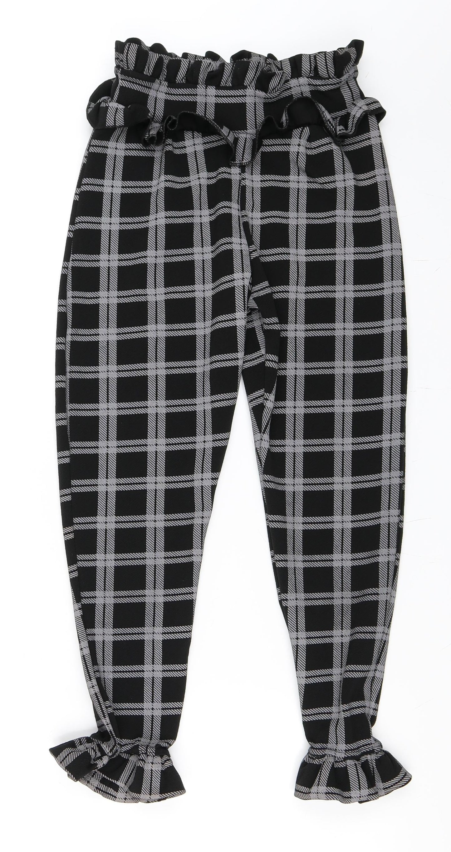 PRETTYLITTLETHING Womens Black Check  Cropped Trousers Size 6 L20 in