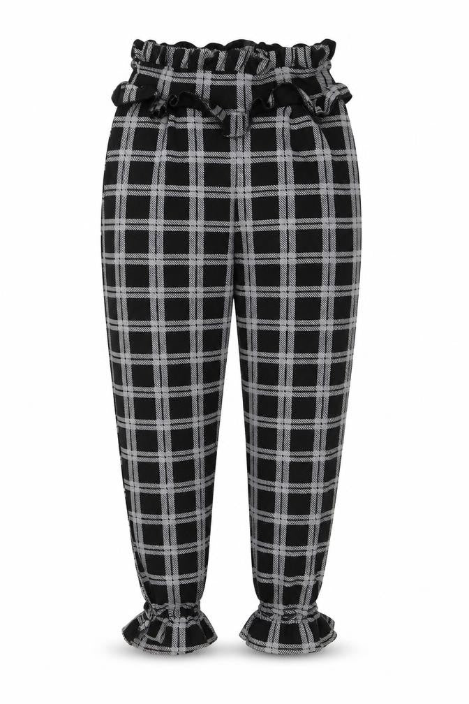 PRETTYLITTLETHING Womens Black Check  Cropped Trousers Size 6 L20 in