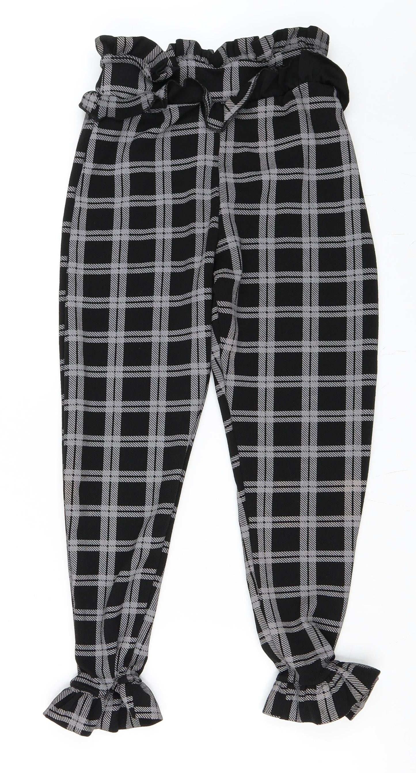 PRETTYLITTLETHING Womens Black Check  Cropped Trousers Size 6 L20 in