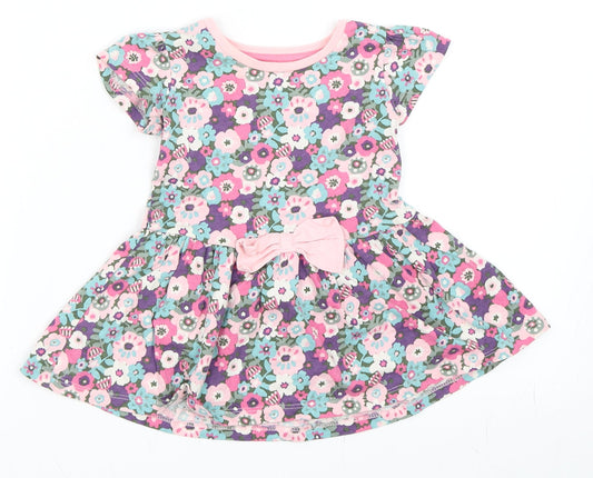 TU Girls Pink Floral  Skater Dress  Size 9-12 Months