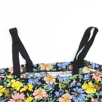 Close-up detail of Miss Selfridge women’s yellow floral basic tank, size UK 12