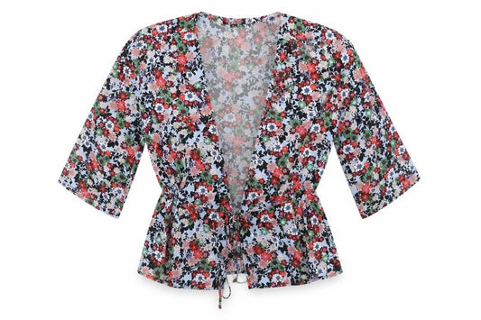 Front view of Topshop women’s grey floral cardigan jumper, size UK 8