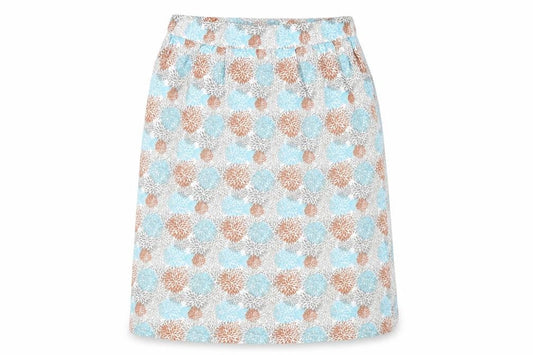 Front view of Preworn women’s blue floral a-line skirt, size UK 14