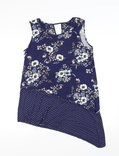 Additional front view of Roman women’s blue polka dot basic t-shirt, size UK 12