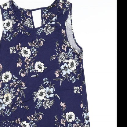 Close-up detail of Roman women’s blue polka dot basic t-shirt, size UK 12