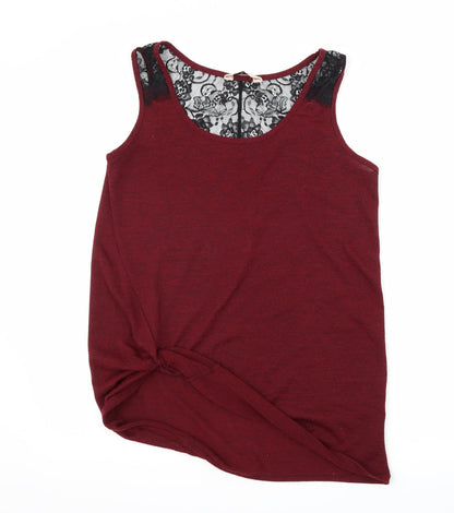 Additional front view of Miss Selfridge women’s red jersey basic tank, size UK 10, - lace detail