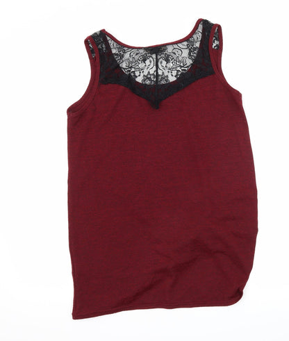 Back view of Miss Selfridge women’s red jersey basic tank, size UK 10, - lace detail