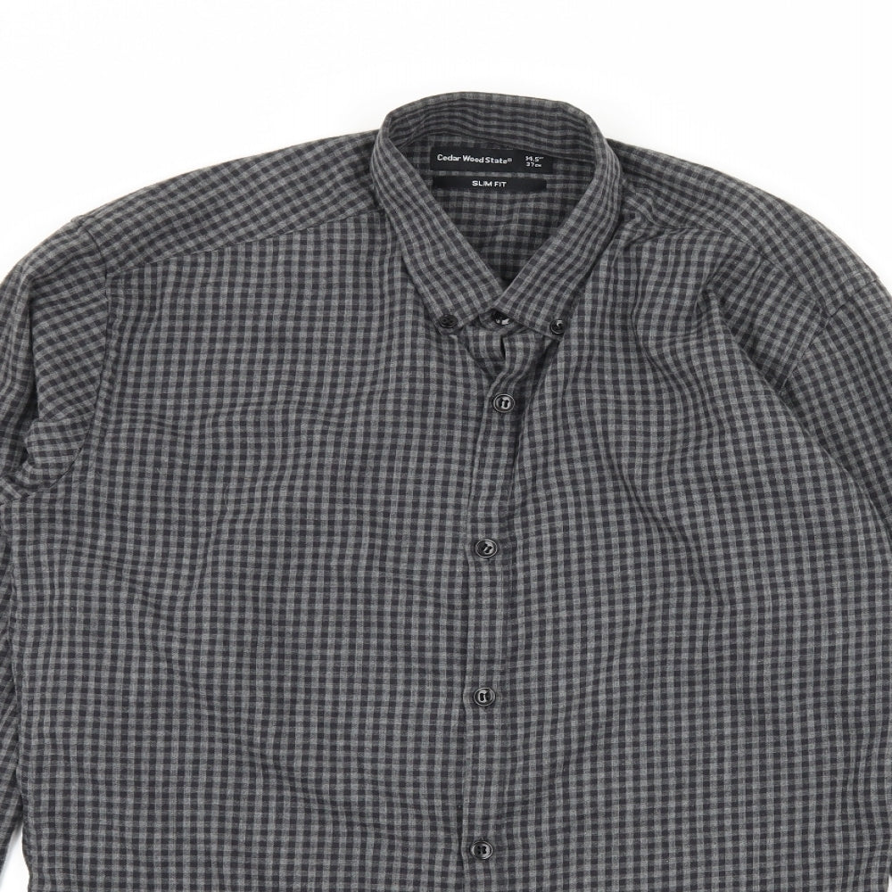 Cedar Wood State Mens Grey Check   Button-Up Size 14.5