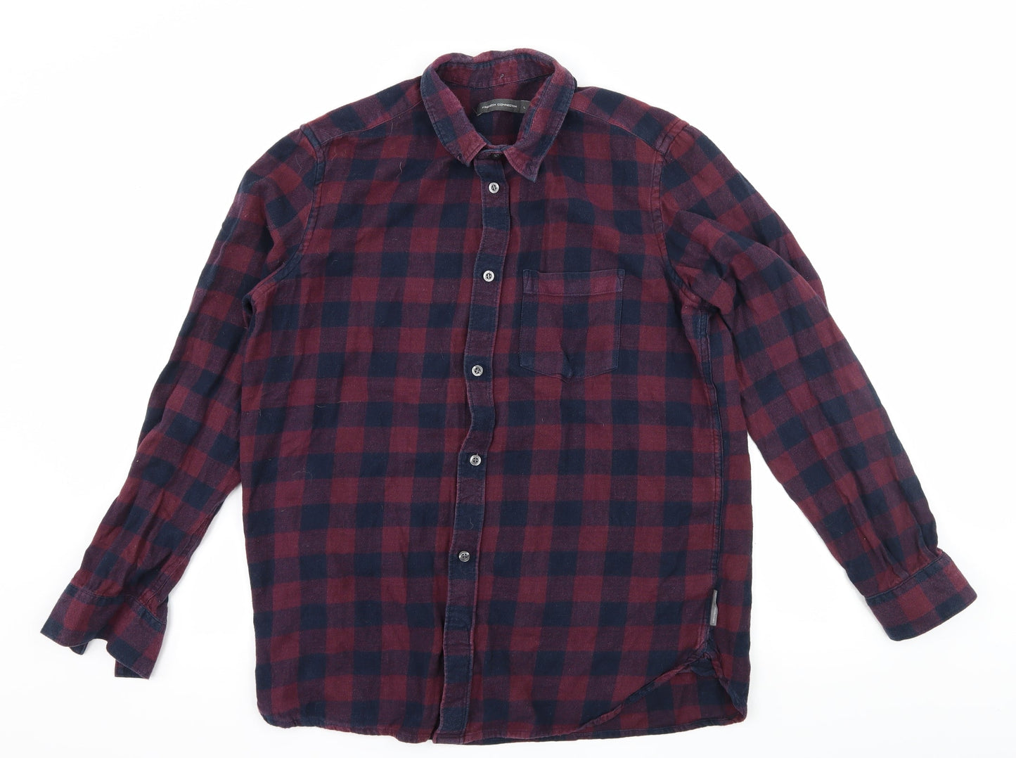 French Connection Mens Purple Check   Button-Up Size L