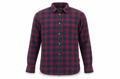 Front view of French Connection men’s purple check button-up, size L