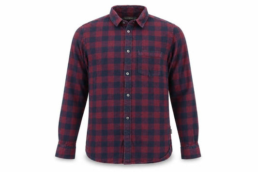 Front view of French Connection men’s purple check button-up, size L