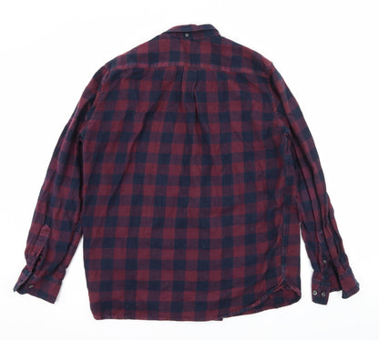 Back view of French Connection men’s purple check button-up, size L