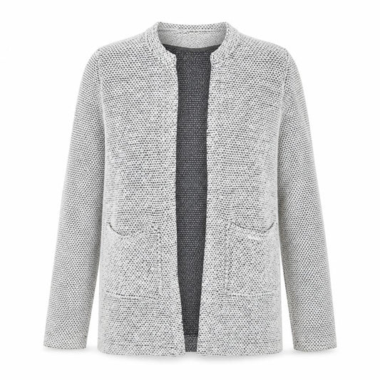 Front view of New Look women’s grey knit jacket, size UK 10