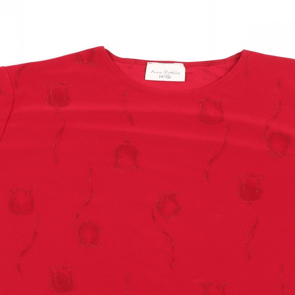 Anna Morelle Womens Red Floral  Basic Blouse Size 14
