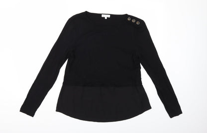 Additional front view of Warehouse women’s black basic t-shirt, size UK 14