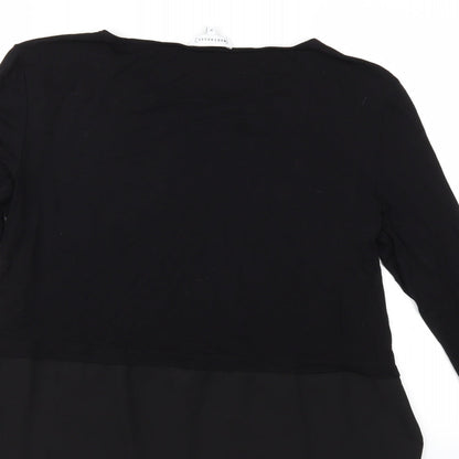 Brand and care label for Warehouse women’s black basic t-shirt, size UK 14