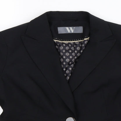 Close-up detail of BHS women’s blue jacket suit jacket, size UK 10
