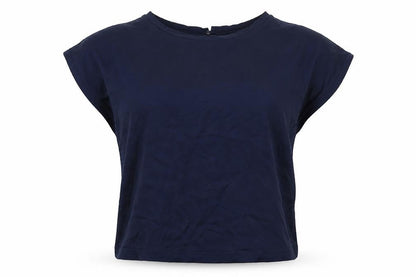Front view of Marks & Spencer women’s blue basic tank, size UK 8