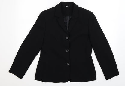Front view of Anne Brooks women’s black jacket suit jacket, size UK 12