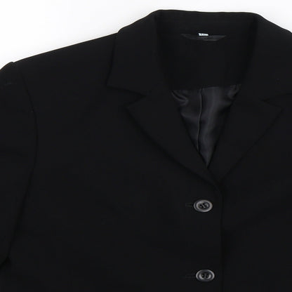 Close-up detail of Anne Brooks women’s black jacket suit jacket, size UK 12