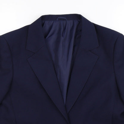 Close-up detail of Preworn women’s blue jacket suit jacket, size UK 12