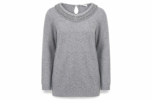 Front view of Wallis women’s grey knit jumper, size UK 12