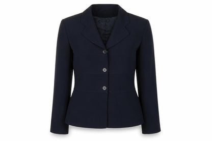 Front view of Equation women’s blue rayon jacket blazer, size UK 12