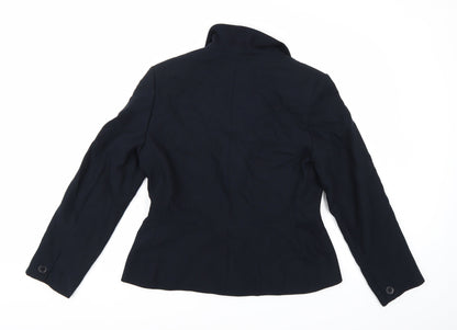 Back view of Equation women’s blue rayon jacket blazer, size UK 12